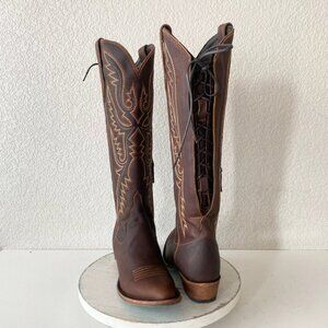 Lane MONICA Knee High Womens Cowboy Boots 8 Cognac Brown Western Cowgril Tall